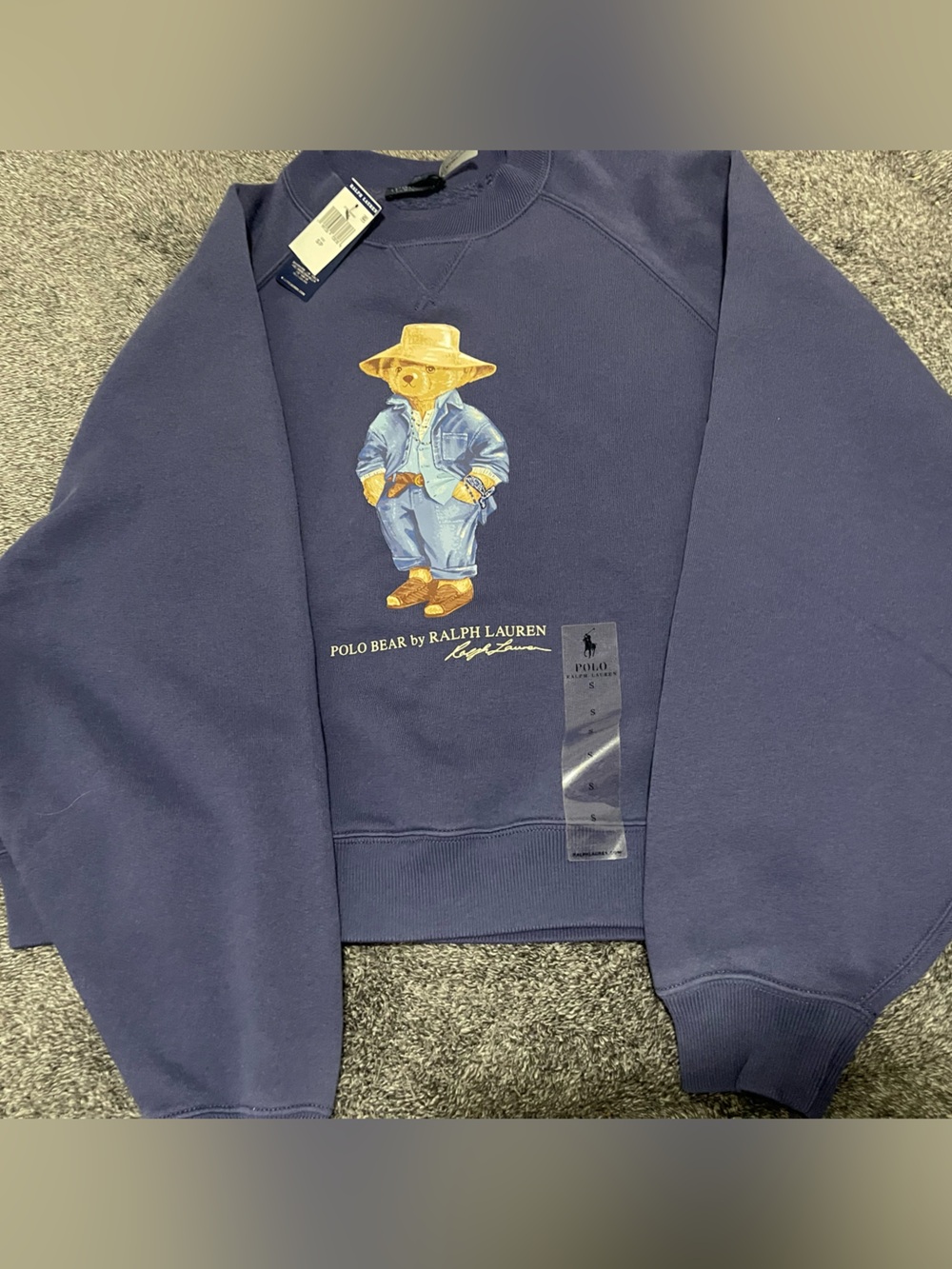 Polo by Ralph Lauren Navy Bear Crewneck Sweater with Tan & Light Blue Accent NWT